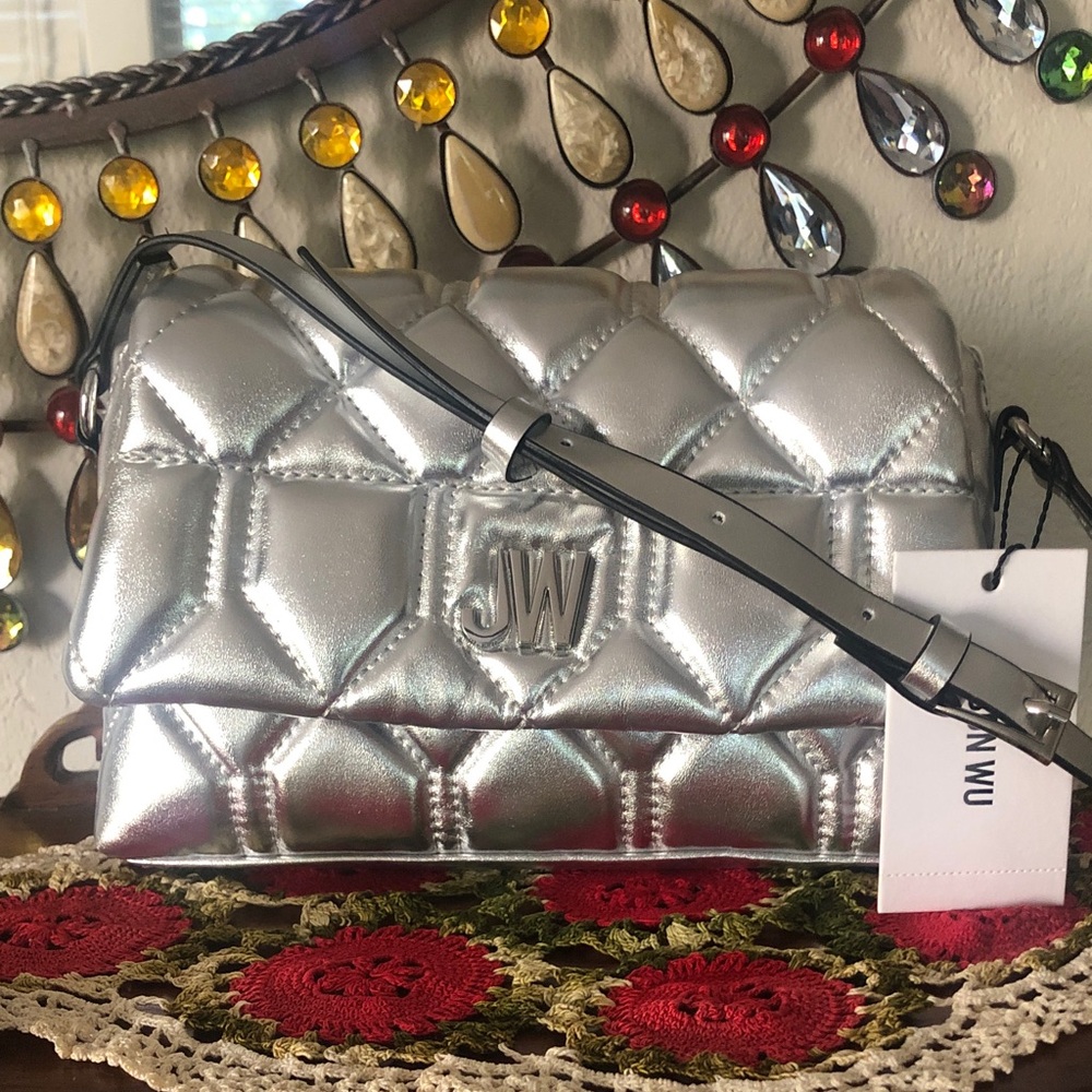 NWT Jason Wu Vegan Leather Metallic Silver Quilted Crossbody